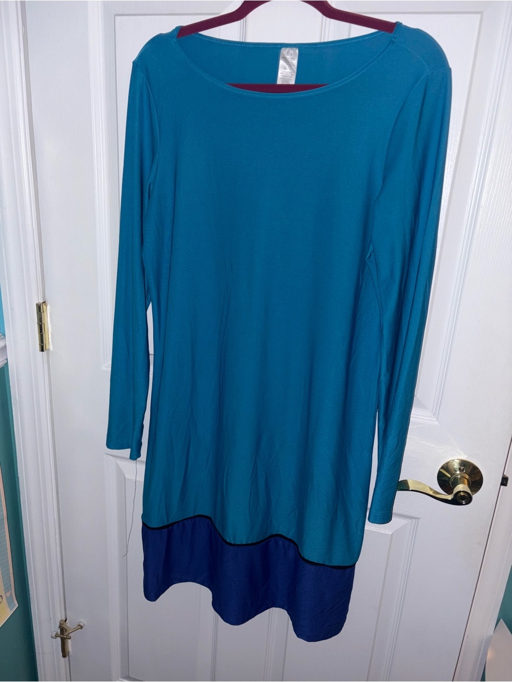 Women's Shift Dress Blue Navy Long Sleeve L Polyester Spandex